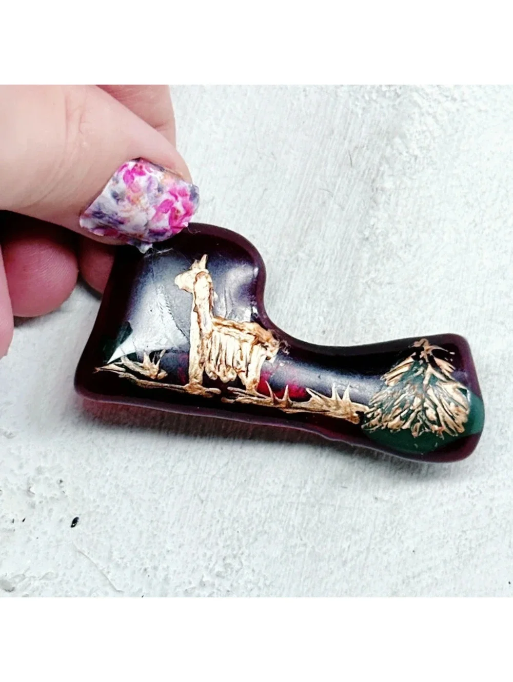 5285mc. Burgundy Llama Christmas Brooch
